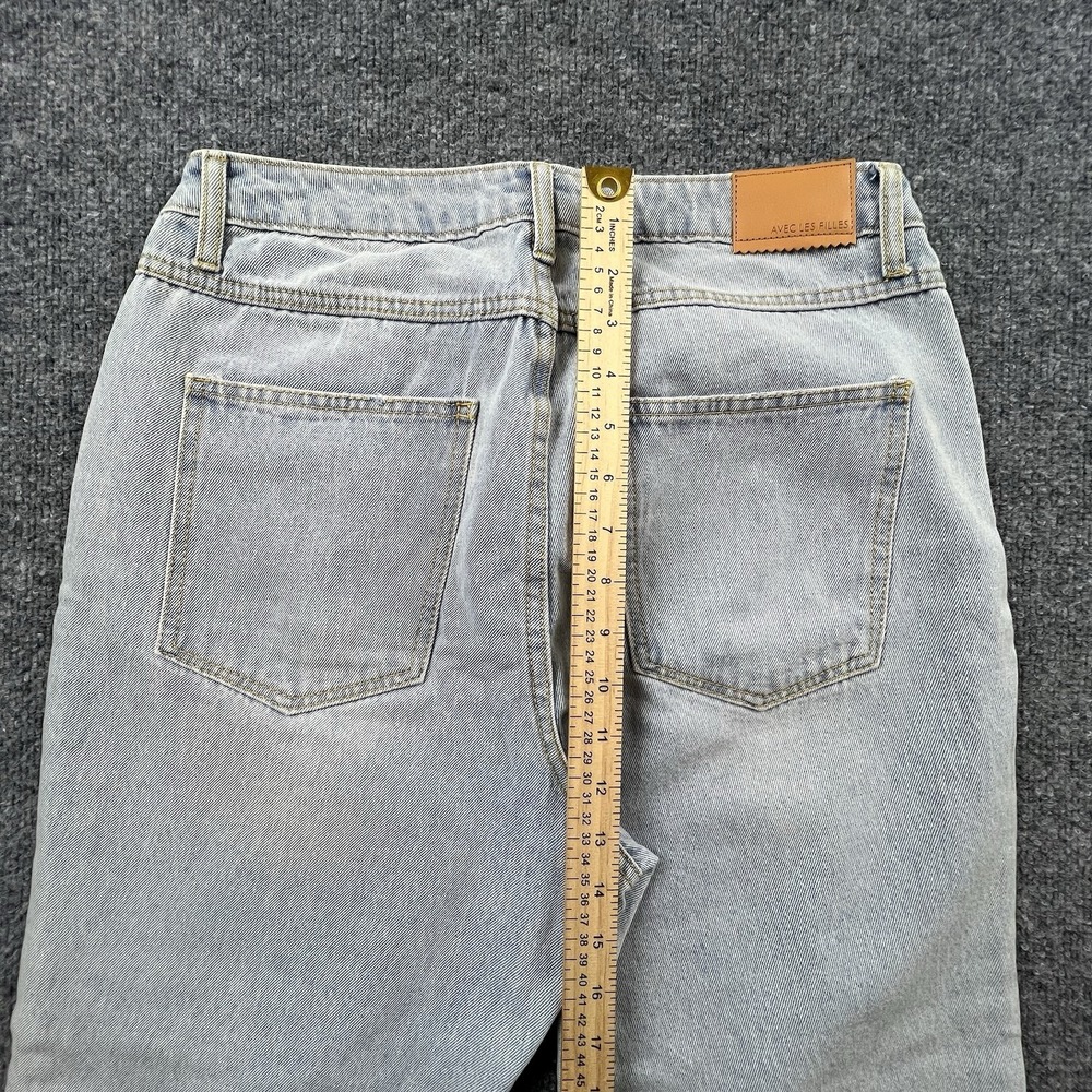 Avec Les Filles Womens Jeans Size 30 Light Wash Distressed Raw Hem Kick Flare - Picture 6 of 8
